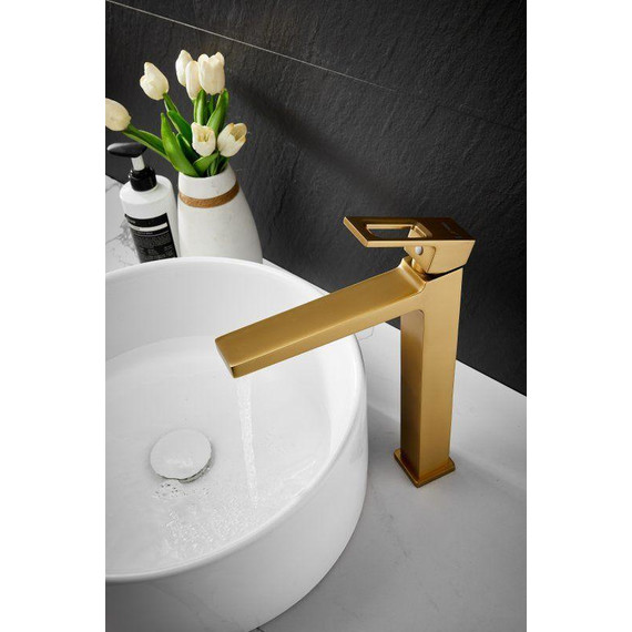 Смеситель для раковины высокий Belz B11658-5, золото фото 3