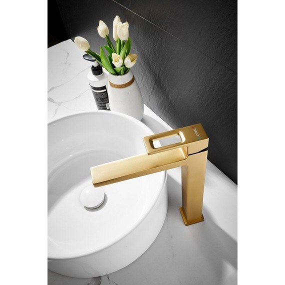 Смеситель для раковины высокий Belz B11658-5, золото фото 7