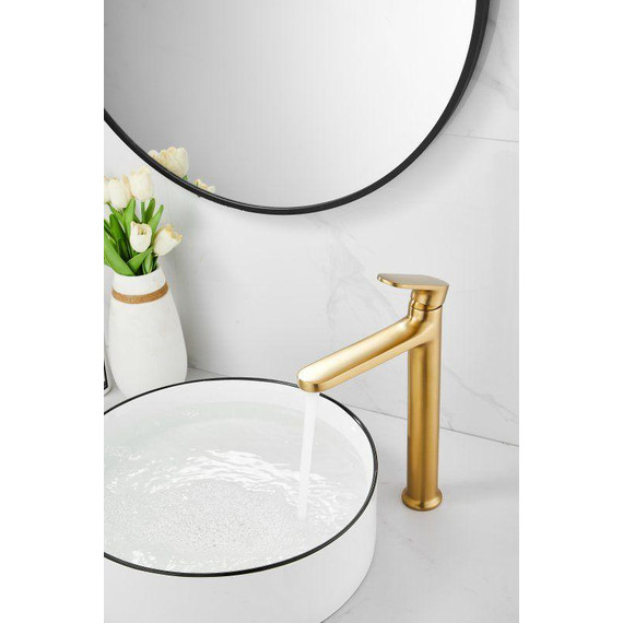 Смеситель для раковины высокий Belz B11713-5, золото брашированное фото 5