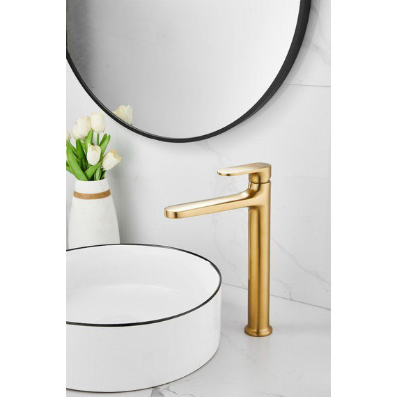 Смеситель для раковины высокий Belz B11713-5, золото брашированное фото 6