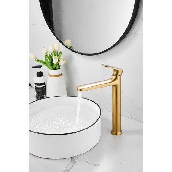 Смеситель для раковины высокий Belz B11713-5, золото брашированное фото 7