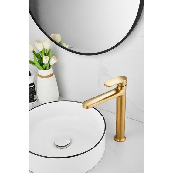 Смеситель для раковины высокий Belz B11713-5, золото брашированное фото 8