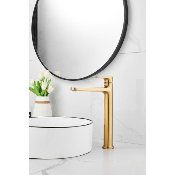 Смеситель для раковины высокий Belz B11713-5, золото брашированное фото 9