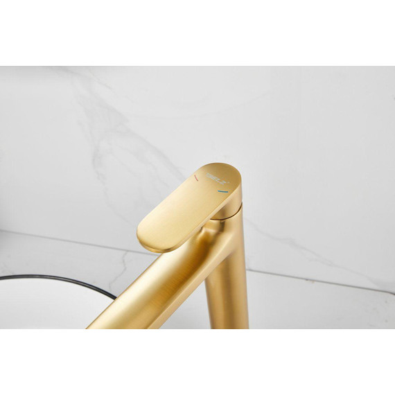 Смеситель для раковины высокий Belz B11713-5, золото брашированное фото 15