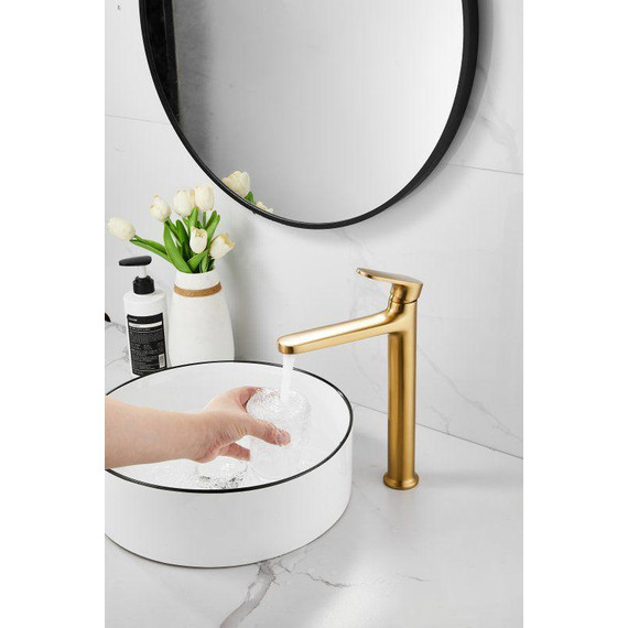 Смеситель для раковины высокий Belz B11713-5, золото брашированное фото 19