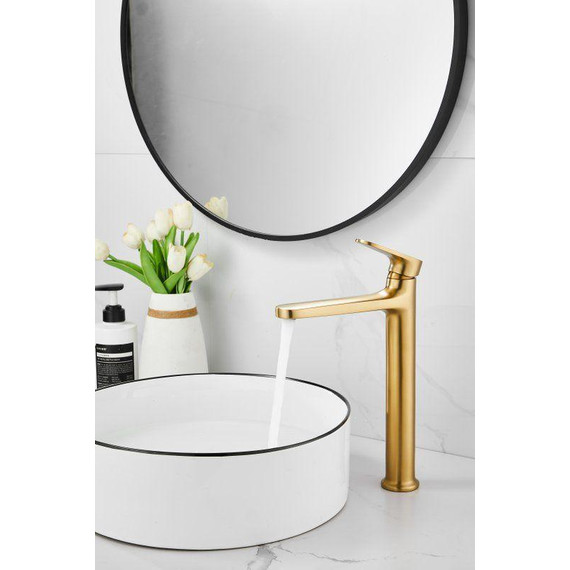 Смеситель для раковины высокий Belz B11713-5, золото брашированное фото 3