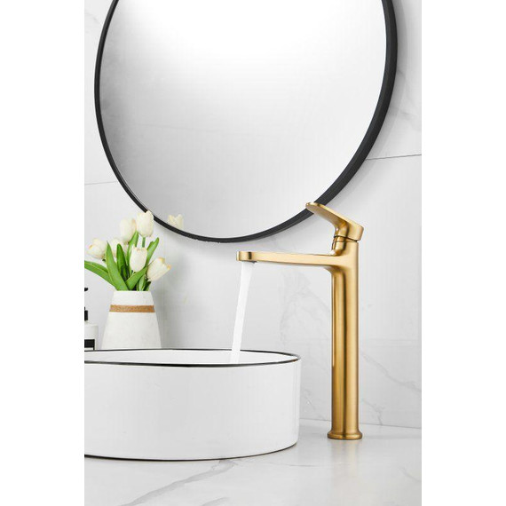 Смеситель для раковины высокий Belz B11713-5, золото брашированное фото 4