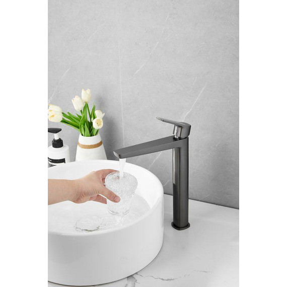 Смеситель для раковины высокий Belz B11715-3, оружейная сталь фото 8