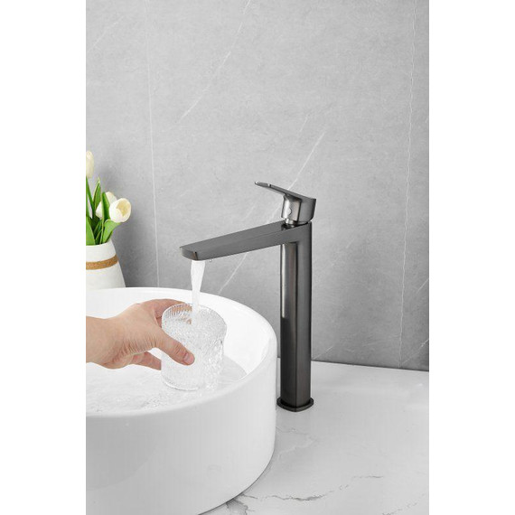 Смеситель для раковины высокий Belz B11715-3, оружейная сталь фото 11