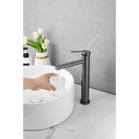 Смеситель для раковины высокий Belz B11813-3, оружейная сталь фото 8