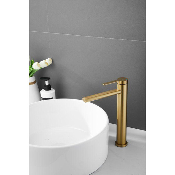 Смеситель для раковины высокий Belz B11813-5, золото брашированное фото 5