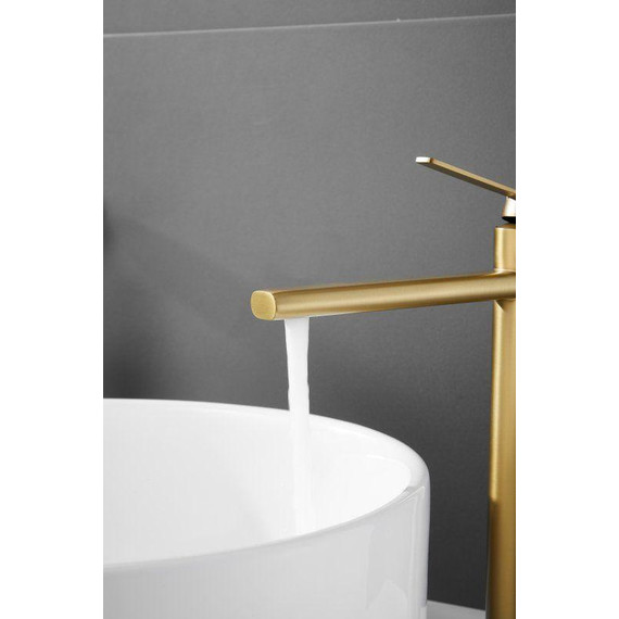 Смеситель для раковины высокий Belz B11813-5, золото брашированное фото 7