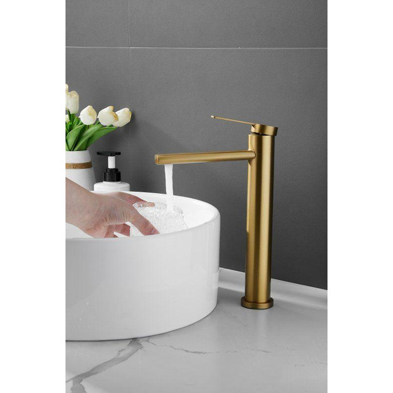 Смеситель для раковины высокий Belz B11813-5, золото брашированное фото 4