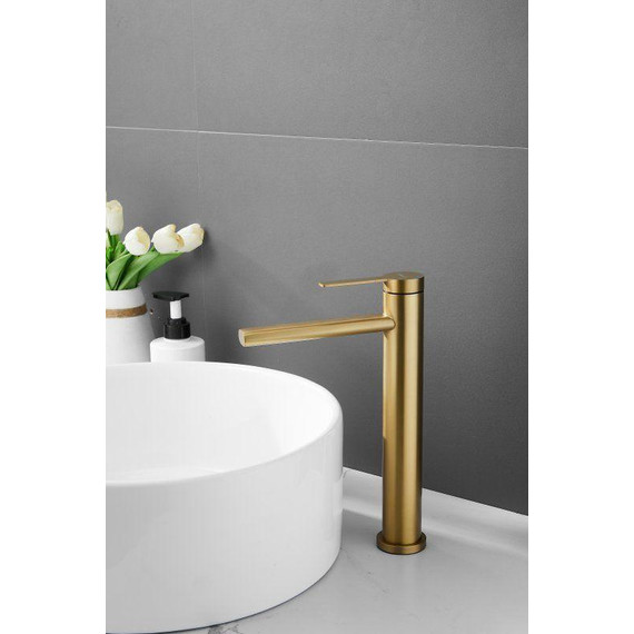 Смеситель для раковины высокий Belz B11813-5, золото брашированное фото 20