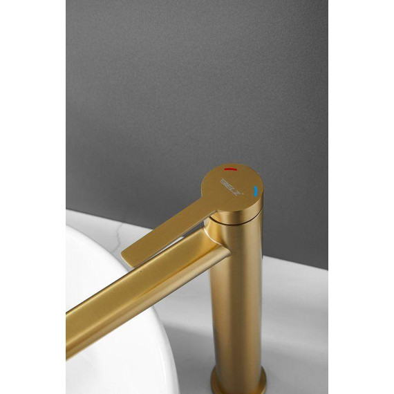 Смеситель для раковины высокий Belz B11813-5, золото брашированное фото 9