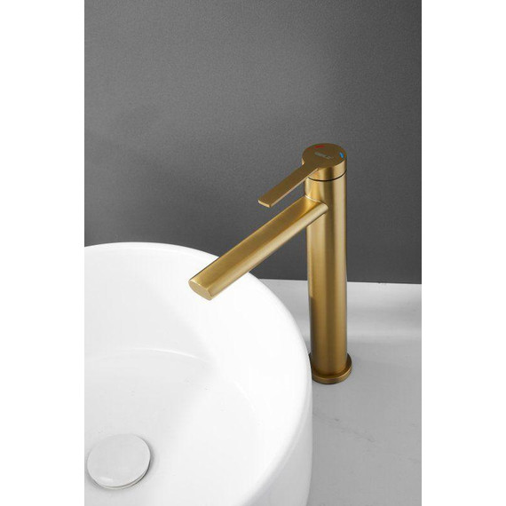 Смеситель для раковины высокий Belz B11813-5, золото брашированное фото 21