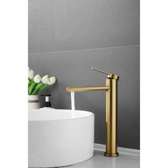 Смеситель для раковины высокий Belz B11813-5, золото брашированное фото 2