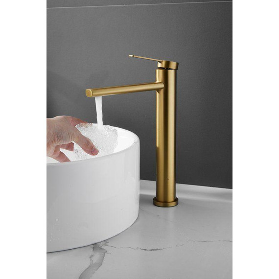 Смеситель для раковины высокий Belz B11813-5, золото брашированное фото 3