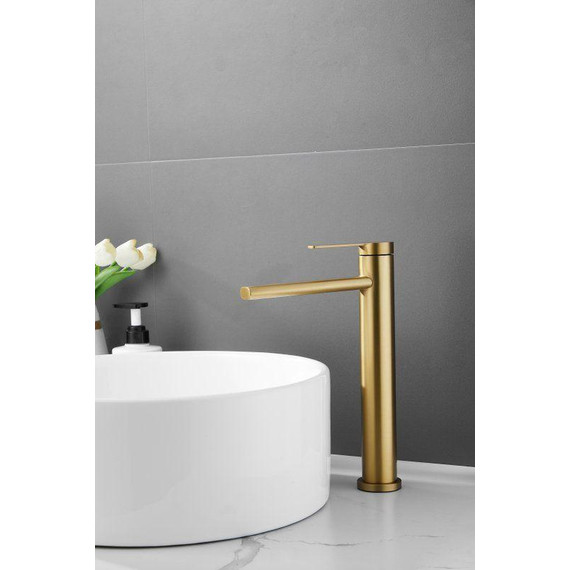 Смеситель для раковины высокий Belz B11813-5, золото брашированное фото 8