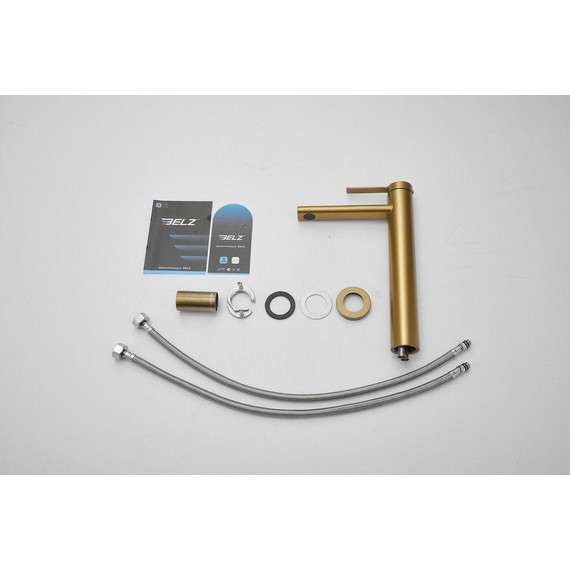 Смеситель для раковины высокий Belz B11813-5, золото брашированное фото 23