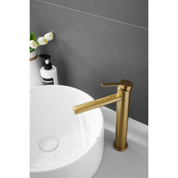 Смеситель для раковины высокий Belz B11813-5, золото брашированное фото 14