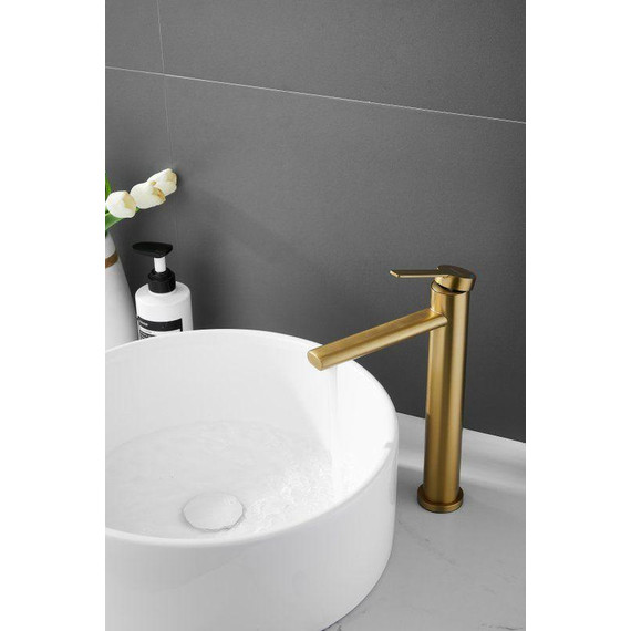 Смеситель для раковины высокий Belz B11813-5, золото брашированное фото 15