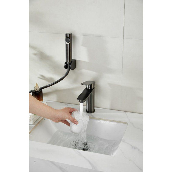 Смеситель для раковины с лейкой для биде Belz B12713-3, оружейная сталь фото 3