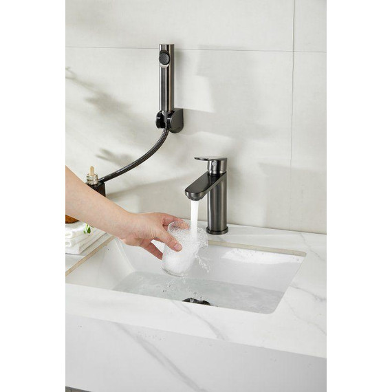 Смеситель для раковины с лейкой для биде Belz B12713-3, оружейная сталь фото 13