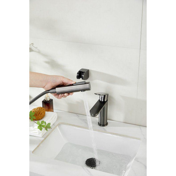 Смеситель для раковины с лейкой для биде Belz B12713-3, оружейная сталь фото 14