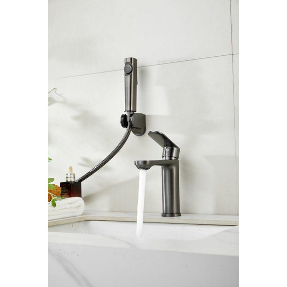 Смеситель для раковины с лейкой для биде Belz B12713-3, оружейная сталь фото 10