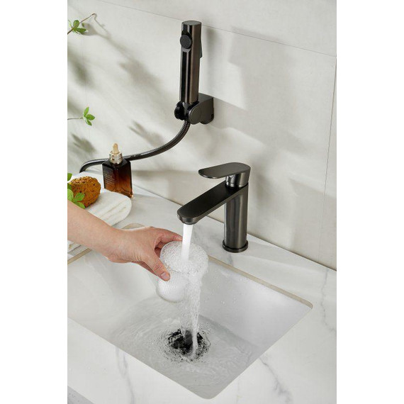 Смеситель для раковины с лейкой для биде Belz B12713-3, оружейная сталь фото 12