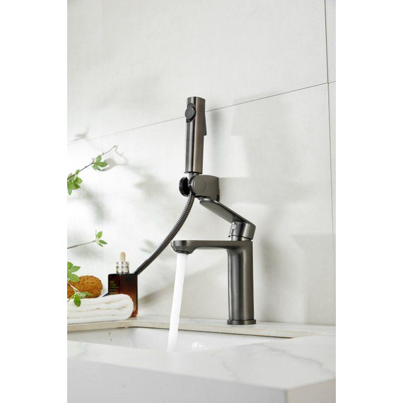 Смеситель для раковины с лейкой для биде Belz B12713-3, оружейная сталь фото 5