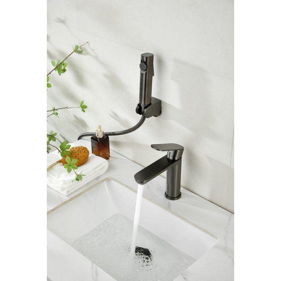 Смеситель для раковины с лейкой для биде Belz B12713-3, оружейная сталь фото 11