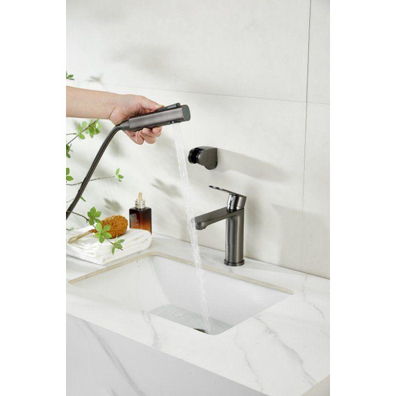 Смеситель для раковины с лейкой для биде Belz B12713-3, оружейная сталь фото 15