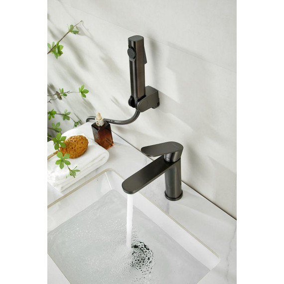 Смеситель для раковины с лейкой для биде Belz B12713-3, оружейная сталь фото 4