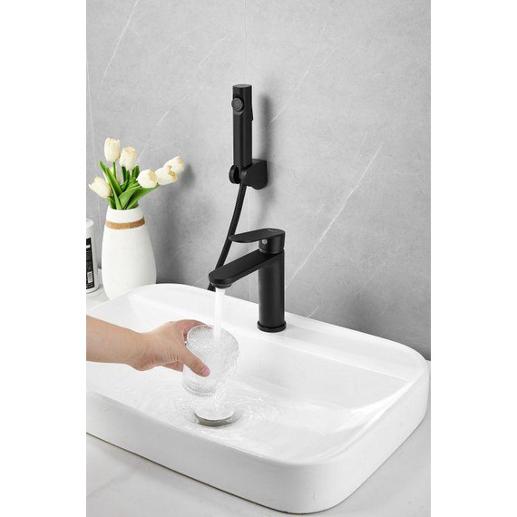 Смеситель для раковины с лейкой для биде Belz B12713-7, чёрный фото 10