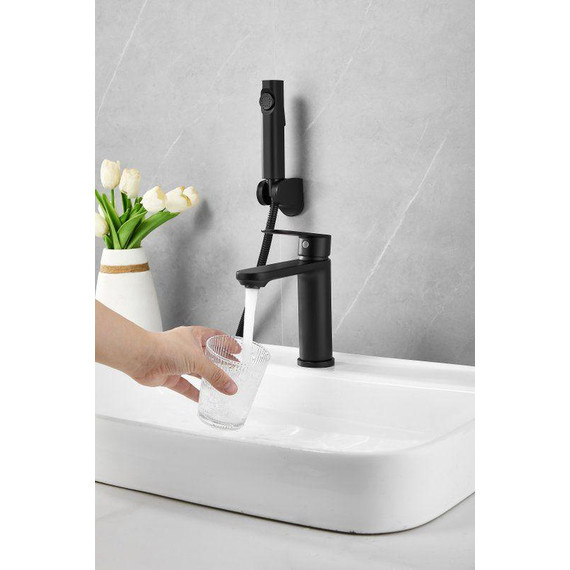 Смеситель для раковины с лейкой для биде Belz B12713-7, чёрный фото 3