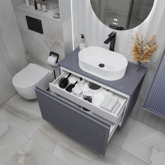 Тумба подвесная со столешницей Grossman Кристалл 80 см 108043, графит матовый фото 6