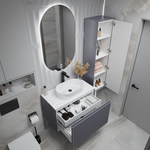 Тумба подвесная со столешницей Grossman Кристалл 80 см 108043, графит матовый фото 7