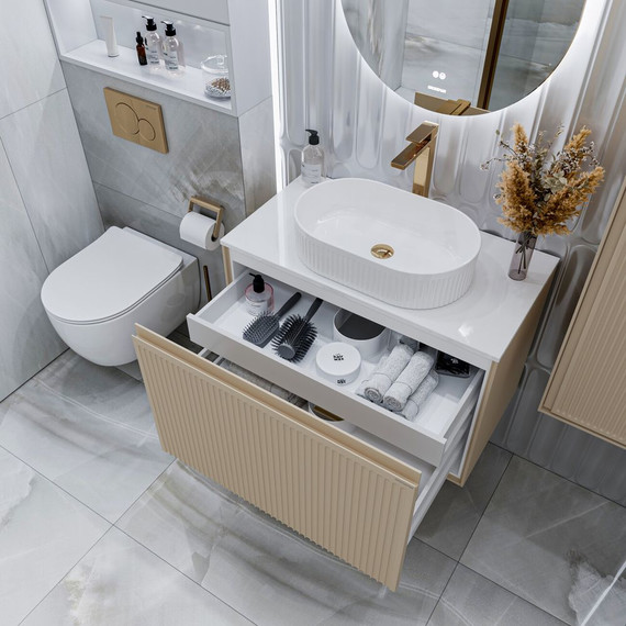 Тумба подвесная со столешницей Grossman Кристалл 80 см 108044, бежевый матовый фото 6