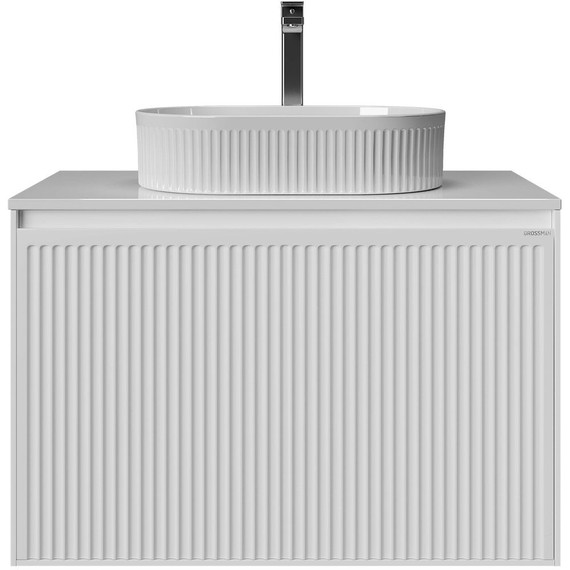 Тумба подвесная со столешницей Grossman Кристалл 80 см 108045, белый глянцевый фото 2