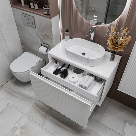 Тумба подвесная со столешницей Grossman Кристалл 80 см 108045, белый глянцевый фото 6