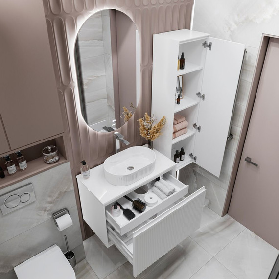 Тумба подвесная со столешницей Grossman Кристалл 80 см 108045, белый глянцевый фото 7