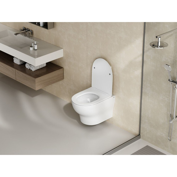 Унитаз подвесной безободковый Abber Bequem AC1128 с крышкой микролифт (система смыва Торнадо) - 3 Унитаз подвесной безободковый Abber Bequem AC1128 с крышкой микролифт (система смыва Торнадо) фото 3