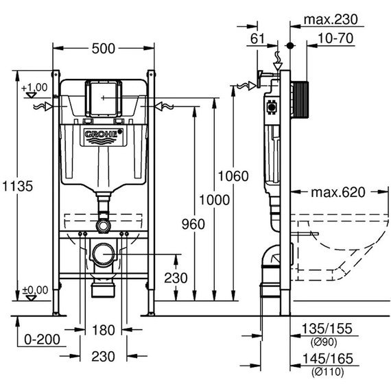 Инсталляция для подвесного унитаза Grohe Solido 38971000T (кнопка смыва белая 38966SH0T) фото 3