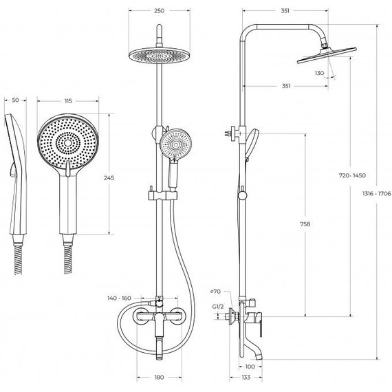 Душевой комплект BelBagno: Душевая стойка AURORA-VSCM-CRM + смеситель для раковины AURORA-LVM-CRM-W0 (Новинка 2025) фото 15