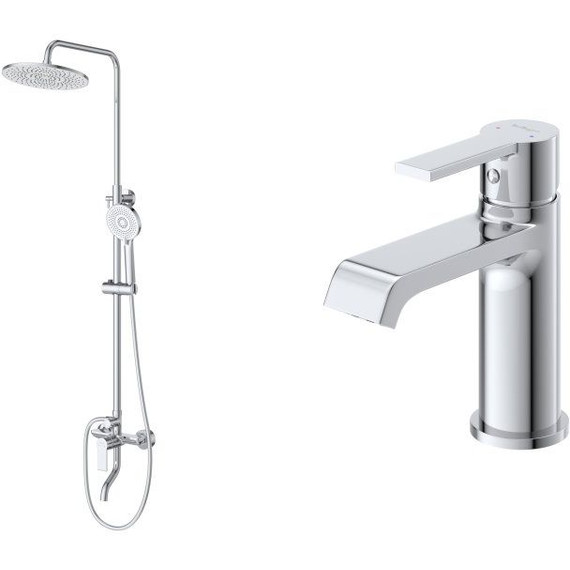 Душевой комплект BelBagno: Душевая стойка AURORA-VSCM-CRM + смеситель для раковины AURORA-LVM-CRM-W0 (Новинка 2025) фото 2