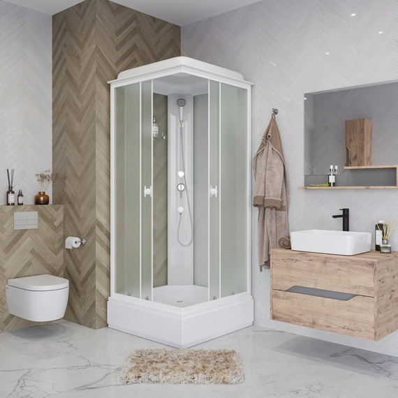 Душевая кабина Niagara 80x80 см P80/26Q/MT со средним поддоном 26 см, профиль белый, стекло матовое фото 3