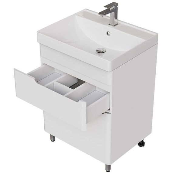 Тумба напольная с раковиной Mirsant Flat 60/2 60 см (раковина Line 60) белый фото 4