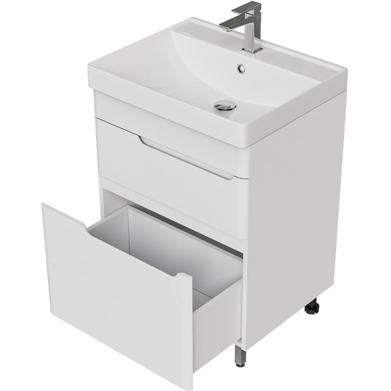 Тумба напольная с раковиной Mirsant Flat 60/2 60 см (раковина Line 60) белый фото 5